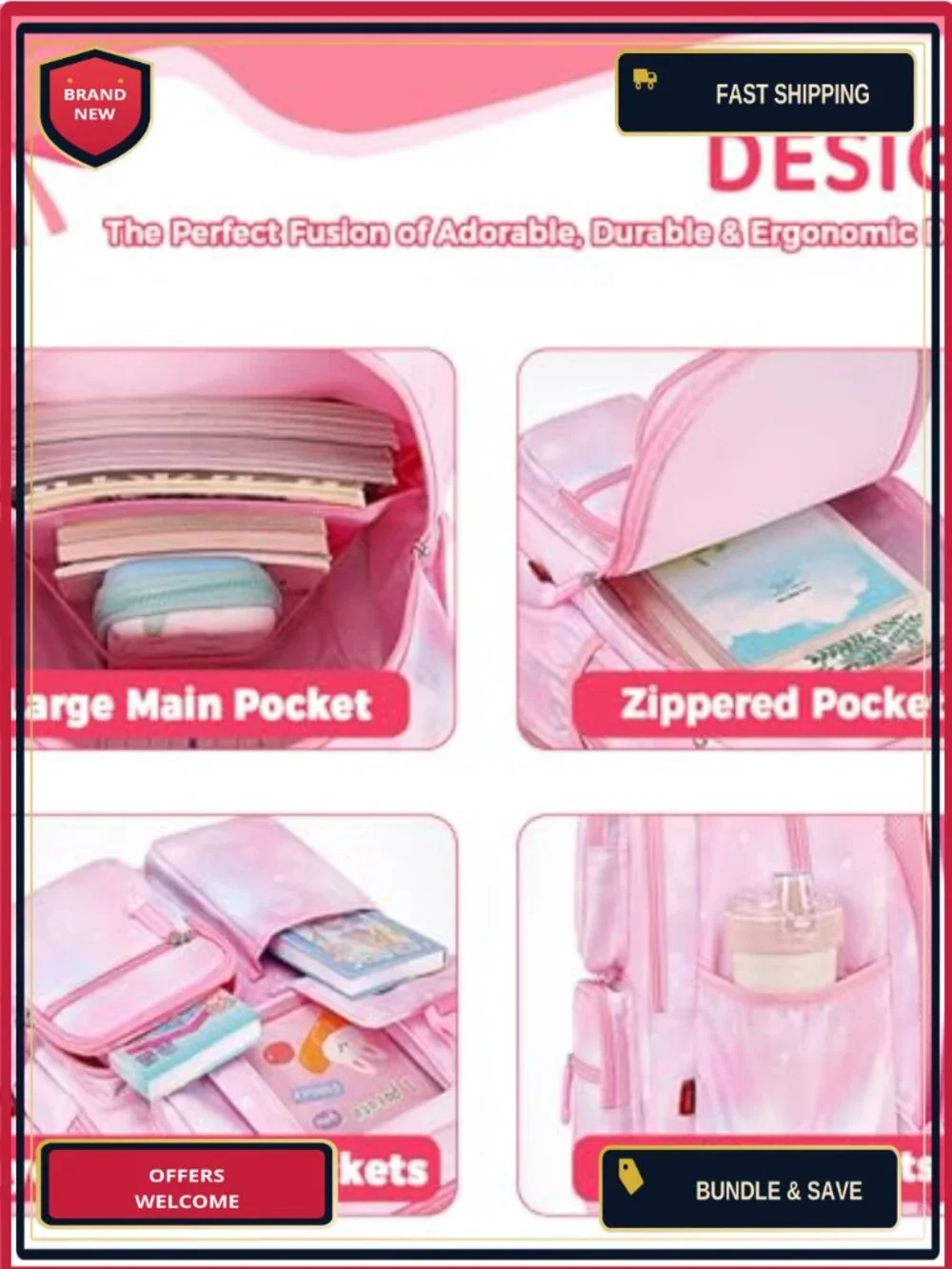 Waterproof Laptop Backpack for Kids Teens Boys Girls Large Capacity Bookbag